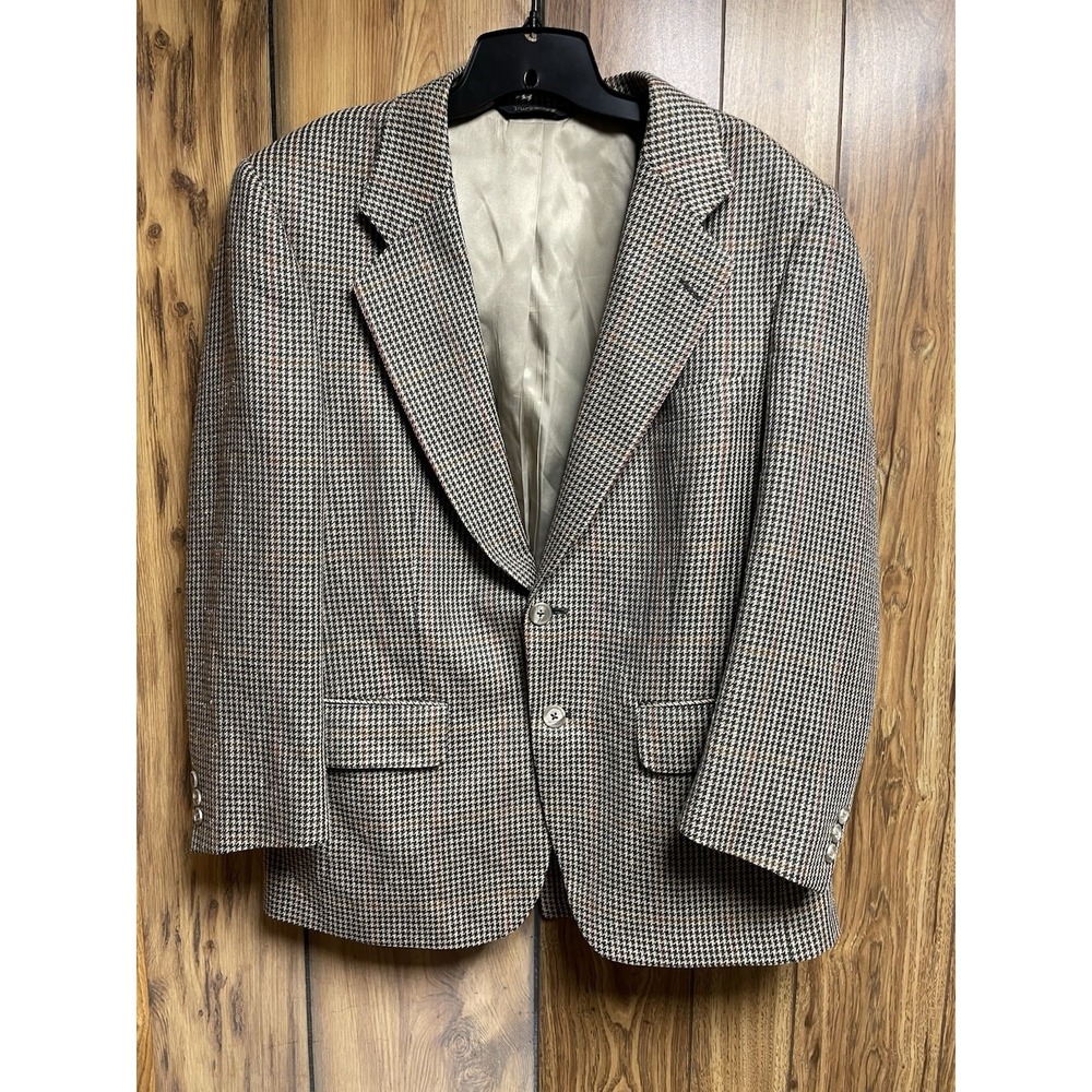 Vtg Burberry’s Blazer Mens‎ custom fit tan Houndstooth Wool Sport Coat Preppy